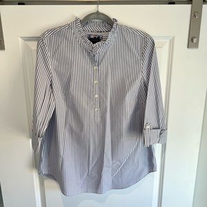 Talbots Blue and White Striped Popover Blouse